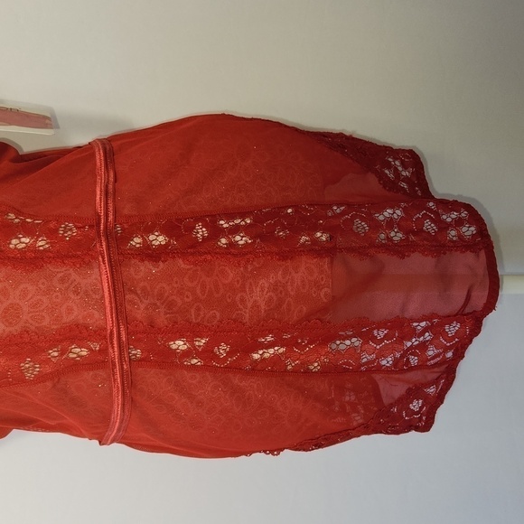 iCollection Women's Red Lace Mesh Adjustable Strap Hook Eye Lingerie Chemise 1X - Picture 3 of 14